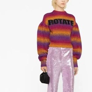 REMAIN BIRGER CHRISTENSEN Intarsia-Logo Striped Cropped Jumper - Pink